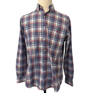 Ralph Lauren Men’s Button Down Shirt Size Med Red White & Blue Plaid Red Pony